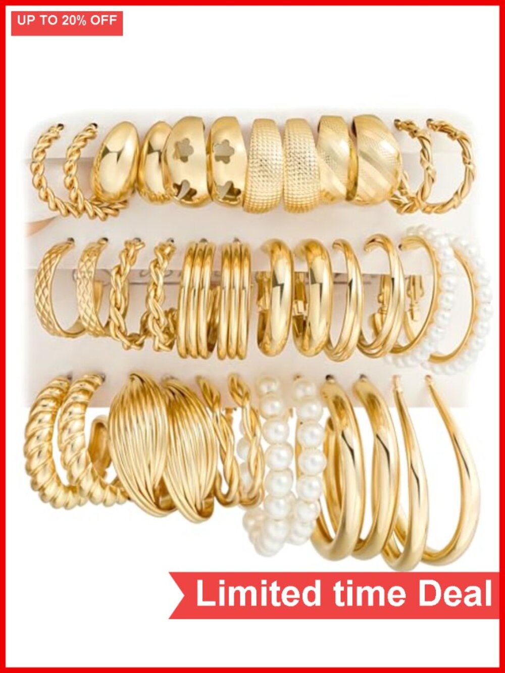 18 Pairs Gold Hoop Earrings for Women, Chunky Statement Set